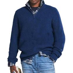 NAKEAH Herren-Kaschmir-Business-Casual-Reißverschlusspullover, Herren-Pullover mit Lockerem Reißverschluss und Stehkragen, Pullover mit 1/4-Reißverschluss (5X-Large,Dark Blue) von NAKEAH