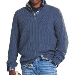 NAKEAH Herren-Kaschmir-Business-Casual-Reißverschlusspullover, Herren-Pullover mit Lockerem Reißverschluss und Stehkragen, Pullover mit 1/4-Reißverschluss (X-Large,Blue) von NAKEAH