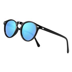 NAKED Optics Runde Polarisierte Sonnenbrille für Damen und Herren, Unisex (Schwarz (Blaues Glas)) von NAKED Optics