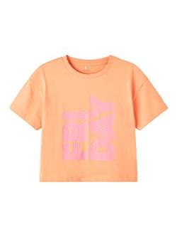 NAME IT Girl's NKFBALONE SS TOP Box Kurzärmeliges Shirt, Orange Chiffon, 122/128 von NAME IT