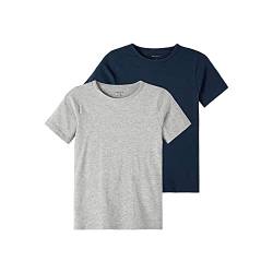 NAME IT Jungen Nkmt-shirt Slim 2p Noos T Shirt, Dark Sapphire/Pack:w/ Grey Melange, 122-128 EU von NAME IT