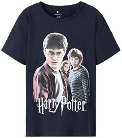 NAME IT Kinder T-Shirt Harry Potter, Ron Weasley Hermine Granger Fotodruck nkmOTTAR (122-128, Dunkelblau) von NAME IT