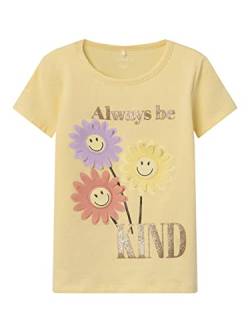 NAME IT Mädchen NMFARNA Happy SS TOP SMI T-Shirt, Bright White, 110 von NAME IT