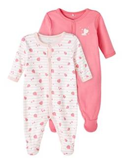 NAME IT Baby Girls NBFNIGHTSUIT 2P W/F Strawberry NOOS Schlafstrampler, Camellia Rose, 68 von NAME IT
