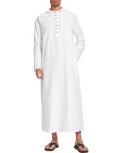 NANAMEEI Arabische Kaftan Herren Islamic Thobe Langes Nachthemd Herren Leinen Ethnische Robe Jalabiya Herren weiß M von NANAMEEI