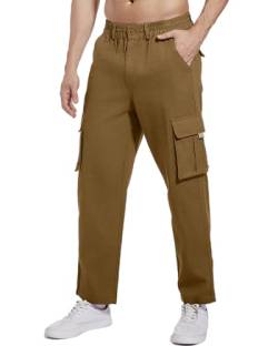 NANAMEEI Cargo Hosen Männer Cargohose Herren Lange Regular Fit Jogging Cargohose Herren Cargohosen Für Herren Baumwolle Khaki 2XL von NANAMEEI