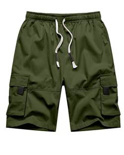 NANAMEEI Cargohose Herren Kurz Cargo Shorts Herren Slim Fit Kurze Arbeitshosen Herren Sommer Herren Bermuda Shorts Militärgrün L von NANAMEEI