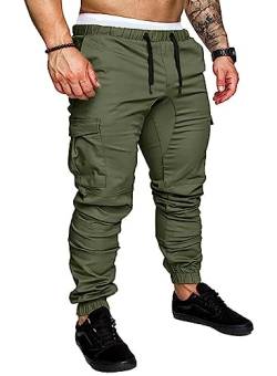 NANAMEEI Cargohose für Herren, aus Baumwolle, Sport, Jogging, Slim Fit, lässig, Arbeit, elastischer Bund mit 6 Taschen, Militärgrün, 56 von NANAMEEI