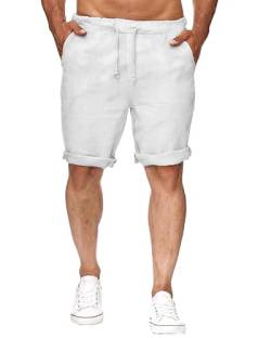 NANAMEEI Herren Freizeithose Taschen Sommerhose Herren Strandhose Mann Leinenhosen mit Kordelzug Taschen Weiß 3XL von NANAMEEI