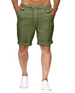 NANAMEEI Herren Kurz Leinenhose Herren Sommer Freizeithose Herren Baggy Strandhose für Männer mit Kordelzug Taschen Army Grün 2XL von NANAMEEI