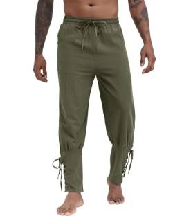 NANAMEEI Herren Mittelalterliche Renaissance-Hose Piratenhose Herren Kostüm Schnürhose Herren Steampunk Freizeithose Herren Armee grün 2XL von NANAMEEI