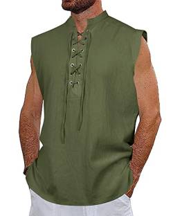 NANAMEEI Herren Renaissance Shirts Mittelalter Wikinger Schnürung Ärmellose Hemden, armee-grün, XL von NANAMEEI