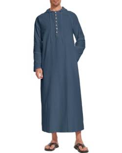 NANAMEEI Kaftan Herren Sommer Nachthemd Für Herren Thobe Für Männer Islamic Thobe Langes Nachthemd Herren Navy Blau L von NANAMEEI