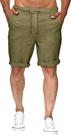 NANAMEEI Kurze Hosen Herren Shorts Herren Sommer Leinen Baumwolle Elastische Taille mit Taschen Army Grün M von NANAMEEI