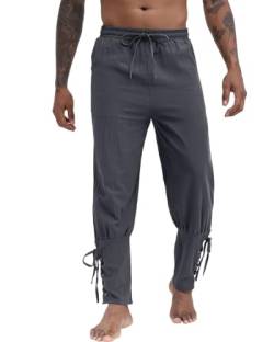 NANAMEEI Leinenhose Gothic Herren Piratenhose Mittelalter Hose Herren Piratenkostüm Wikinger Kostüm Herren Grau 3XL von NANAMEEI