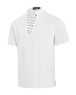 NANAMEEI Leinen Hemd Herren Sommer Schnürhemd Herren Mittelalter Herren Renaissance Hemd Weiß XL von NANAMEEI