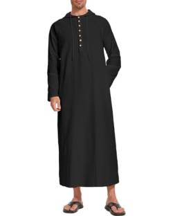 NANAMEEI Thobe Herren Islam Kaftan Männer Mittlerer Osten-Kaftan Für Herren Leinen Ethnische Robe Schwarz M von NANAMEEI