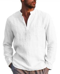 NANAMEEI Übergröße Freizeithemden Herren Normal Geschnittenes Stehkragenhemd Freizeithemd Weiß 2XL von NANAMEEI