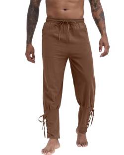 NANAMEEI Wikinger Renaissance Steampunk Freizeithose Herren Kostüm Schnürhose Herren Vintage Wikinger Trousers Herren Piratenhose Herren Braun 3XL von NANAMEEI