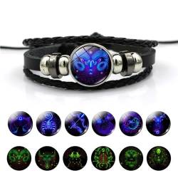 NANDEZ Zodiac Sign Spirit Bracelet, 12 Sternbild-Armbänder, im Dunkeln leuchtendes Armband, verstellbares Lederarmband für Männer und Frauen, Christmas gifts, Paare, Geburtstagsgeschenke. (Aries) von NANDEZ