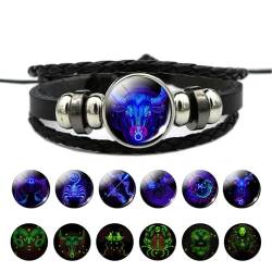 NANDEZ Zodiac Sign Spirit Bracelet, 12 Sternbild-Armbänder, im Dunkeln leuchtendes Armband, verstellbares Lederarmband für Männer und Frauen, Christmas gifts, Paare, Geburtstagsgeschenke. (Taurus) von NANDEZ