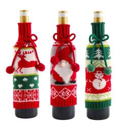 NANZU 24 * 11CM 3PCS Gestrickte Weihnachten Schneemann Wein Flasche Abdeckung Weihnachten Wein Flasche Abdeckung Taschen Kordelzug von NANZU