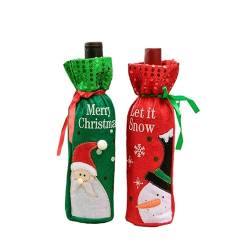 NANZU 30 * 11 cm 2 stücke Grün Pailletten Stickerei Weihnachten Wein Flasche Abdeckung Taschen Kordelzug Tasche Weihnachten Schneemann Wein Flasche Abdeckung von NANZU