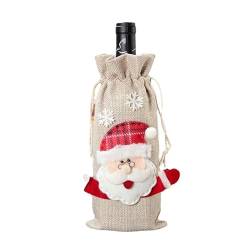NANZU 30 * 14 cm Weihnachtsmann Schneemann Elch Leinen Weihnachten Weinflaschenhülle Taschen Kordelzug Weihnachten Weinflaschenhülle Set von NANZU