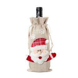 NANZU 30 * 14cm 3PCS Santa Claus Schneemann Elch Leinen Weihnachten Wein Flasche Abdeckung Taschen Kordelzug Weihnachten Wein Flasche Abdeckung Set von NANZU