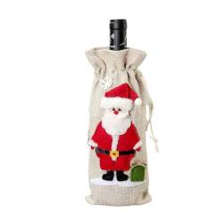 NANZU 30 * 14cm 3PCS Santa Claus Schneemann Elch Leinen Weihnachten Wein Flasche Abdeckung Taschen Kordelzug Weihnachten Wein Flasche Abdeckung Set von NANZU