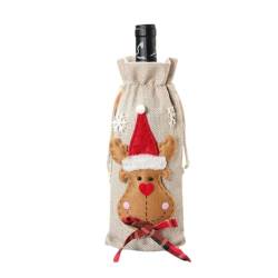 NANZU 30 * 14cm 3PCS Santa Claus Schneemann Elch Leinen Weihnachten Wein Flasche Abdeckung Taschen Kordelzug Weihnachten Wein Flasche Abdeckung Set von NANZU