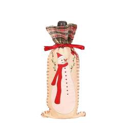 NANZU 34 * 15CM 2PCS Plaid Hanf Weihnachten Schneemann Wein Flasche Abdeckung Weihnachten Wein Flasche Abdeckung Taschen Kordelzug von NANZU