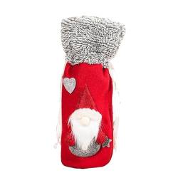 NANZU 35 * 16CM Wald Puppen Woolen Rot Weihnachten Wein Flasche Abdeckung Taschen Kordelzug Weihnachten Wein Flasche Abdeckung Set von NANZU