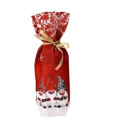 NANZU 36 * 14cm 3PCS Rot Grau Wald Gedruckt Weihnachten Wein Flasche Abdeckung Taschen Kordelzug Weihnachten Dekorative Rotwein Flasche Abdeckung von NANZU