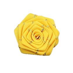 NANZU DIA 45 mm 12 Stück goldfarben gestreift handgefertigt Satin-Rosen-Blume/Rosen-Anstecknadel Brosche Sicherheitsnadel Blumen-Anstecknadel Abzeichen Blumen-Corsage von NANZU