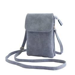 NAOYQ Handy umhängetasche Damen Pu veganem Leder Retro Vintage Tasche klein Handy Schultertaschen Frauen Geldbeutel Handtasche Handytasche zum umhängen Crossbody Bag mit handyfach grau von NAOYQ