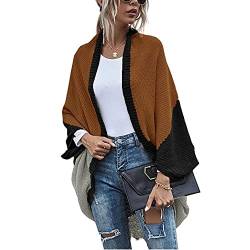 Damen Langarm Strickjacke mit Fledermausärmeln Casual Farbblock Cardigan Damen ELegant Sweater Frauen Pullover mit offener Vorderseite Shirt Mantel Oberbekleidung Top von NAQ