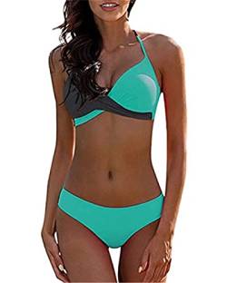 NAQ Ailovone Damen Push Up Bikini Set Halter V Ausschnitt Sportlich Oberteil Bikinihose Sexy Neckholder Swimsuit Strandkleidung Crossover Triangel Strandbikini Damen Zweiteilige Badeanzug von NAQ