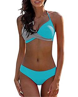 NAQ Ailovone Damen Push Up Bikini Set Halter V Ausschnitt Sportlich Oberteil Bikinihose Sexy Neckholder Swimsuit Strandkleidung Crossover Triangel Strandbikini Damen Zweiteilige Badeanzug von NAQ