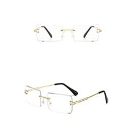 NAQ Rechteck Randlose Sonnenbrille 2 Paar Vintage Kleine Quadrat Sonnenbrille Sommer Classic Mode Gradient Lens UV400-Schutz Brillen Durchsichtige Linse für Frauen Männer (Z8) von NAQ