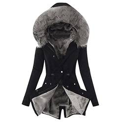 NAQ Wintermantel mit Kapuze Warme Damen Winter Jacke Dicker Warm Outdoorjacke Winddicht Mantel Lange Slim Lang Winterparka Übergangsjacke Coat Baumwolljacke von NAQ