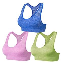 NAQKU Damen Sport BH Set Ohne Bügel Ringerrücken Bustier mit Gepolstert für Yoga Fitness Training (Blau,Grün,Rosa S) von NAQKU