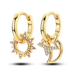 NARMO 925 Sterling Silber Hoop Ohrringe 14K Gold überzogene Star&Moon Hoop Ohrringe für Frauen Sonne Ohrringe von NARMO