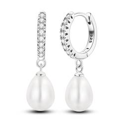 NARMO 925 Sterling Silber Hoop Ohrringe Wasser Tropfen Perle Hoop Ohrringe für Frauen Mädchen Dangle Drop Ohrringe von NARMO