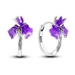 NARMO 925 Sterling Silber Hoop Ohrringe für Frauen Lila Iris Blume Ohrringe von NARMO