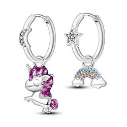 NARMO 925 Sterling Silber Hoop Ohrringe für Frauen Mädchen Einhorn Ohrringe Regenbogen Dangle Drop Hoop Ohrringe von NARMO