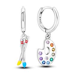 NARMO 925 Sterling Silber Ohrringe Drop Hoop Ohrringe Lustige Pinsel&Palette Ohrringe für Frauen Mädchen Dangle Drop Ohrringe von NARMO