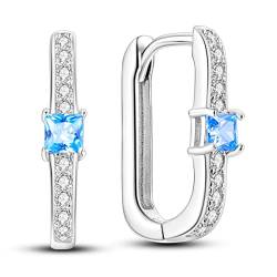 NARMO 925 Sterling Silber Ohrringe U Shaped Hoop Ohrringe für Frauen Blau Cubic Zirkonia Silber Reifen Einfache U-förmige Ohrringe von NARMO