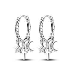 NARMO Dangel Hoop Ohrringe 925 Sterling Silber Stern und Mond Hoop Ohrringe für Frauen Dangel Drop Ohrringe Schmuck Geschenke von NARMO