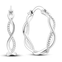 NARMO Hoop Ohrringe 925 Sterling Silber Ohrringe für Frauen Silber Twist Irish Keltic Knot mit Cubic Zirkonia Hoop Ohrringe von NARMO